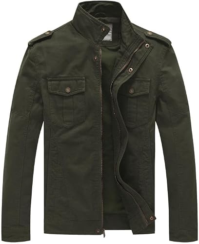 WenVen Militärjacke Herren Leichte Baumwolle Winddicht Übergangsjacke | Slim Fit,Stehkragen,Herren Outdoor Jacke, Fliegerjacke Herren,Kurz Herren Jacke Sommer,Camping, Wandern,Natu