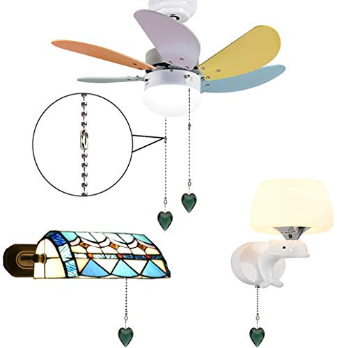 Image of 2Pcs Crystal Ceiling Fan Pull Chain Extender with Connector, 12 inch | K9 Crystal Glass, Not Acrylic, Heart Prism, Cut-To-Length Adjustable, Snap-On Connector For Fan, Light, Lamp (Emerald)