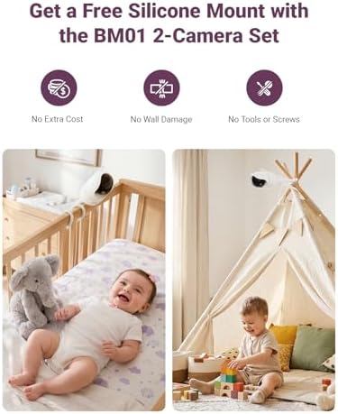 Comfyer BM01 7" HD Split-Screen Baby Monitor with 2 Cameras, Video Baby Monitor with Camera and Audio, Flexible Bracket, Non-WiFi, VOX Mode, 2 Way Audio, Remote PTZ, Auto Night Vision — view 6