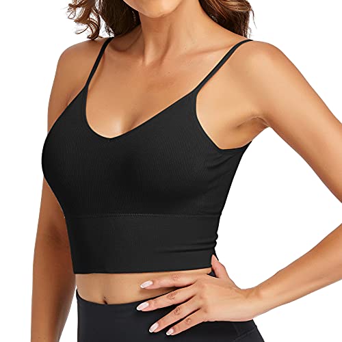 Litthing Bralette for Women Padded Sports Bras Cami Bralettes V Neck Seamless Bras Yoga Bra (Black+Pink+Blue, X-Large)