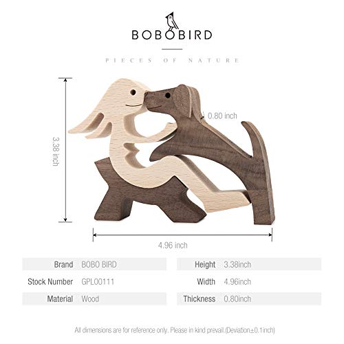 Bobobird Wooden Dog Cat Family Statue, Handmade Wood Decoration, Cute Puppy, Kitty And People Statue Sculpture Ornament Collectible Figurine Craft Arts For Home, Office, Living Room (Women+Puppy（S）) #TOP2