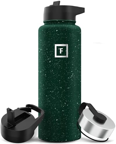 IRON °FLASK Camping & Hiking Hydration Flask with Straw, Wide Mouth Insulated Stainless Steel Sports Water Bottle - 40 oz Dark Pine Speckle