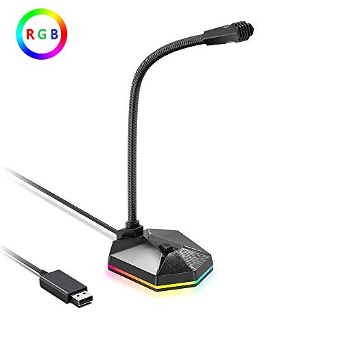 PC Mikrofon für Computer, Computer Mikrofon mit RGB Farbigen Lichtern Plug and Play für Mikrofon Computer, Laptop, Desktop und Notebook - Leitungslänge 2,1 Meter - Schwarz Mikrofon