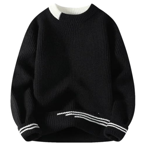 Men Vintage Contrast Loose Sweaters Twist Crew Neck Casual Knit Pullover
