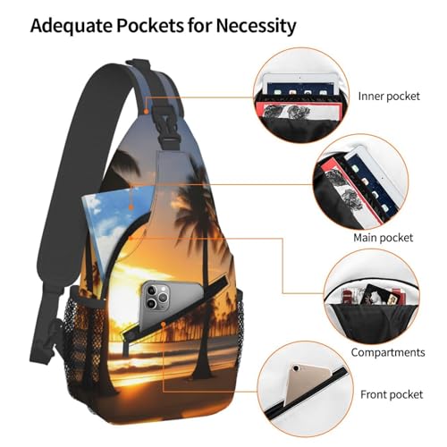 Mochila cruzada unisex para senderismo, estampado palmeras miniatura 4
