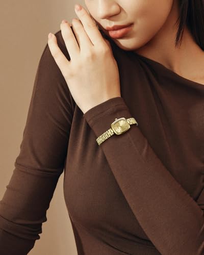 Image of FIYTA Women's Watch - Elegant Gold Small Square Luxury Watch with Sapphire Crystal; 316L Stainless Steel Jewelry Bracelet, Timeless Gift for Her, Mother's Day, Gift Box Included