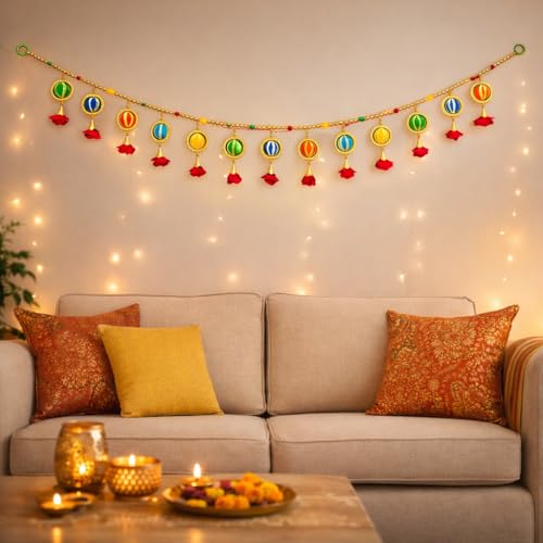 Image of iHandikart Decorative Toran for Door, Handmade Multicolor Toran with Beads & Tassels, Traditional Indian Door Hanging for Diwali, Wedding & Home Entrance Decoration Size (40 Inch)