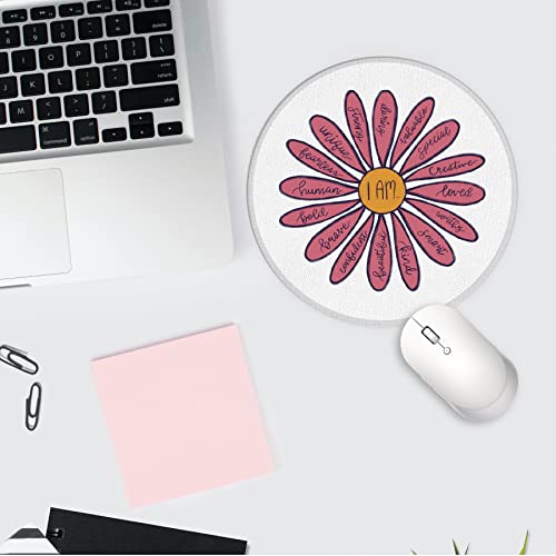 Udinaz Inspirational Quote Pink Daisy Flower I Am Positive Affirmations Round Non-Slip Rubber Mousepad 7.9″×7.9″ For Wireless Mouse Laptop Computer Gaming Office Dorm Home Desk,Girls Women Teens Gifts #TOP2