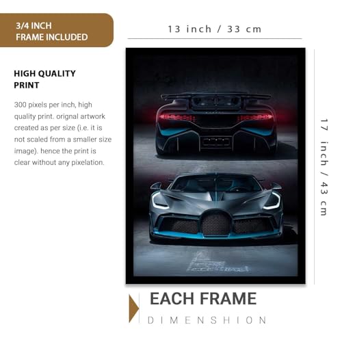 Image of walllane Big Bugatti Divo Framed Posters Gift Items for Boys Room Wall Decoration Bedroom Living Room Office Studio Decor | Car Poster Frame for Wall Decor Set Of 3 Size (13x17 inch)