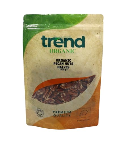 Trend Organic Pecan Nuts Halves - Perfect for Snacking, Baking, and Nutrient-Rich Recipes, Certified Organic, Vegan, Non-GMO, No Additives No Preservatives, High Fibre, High Protein, Raw, 500g