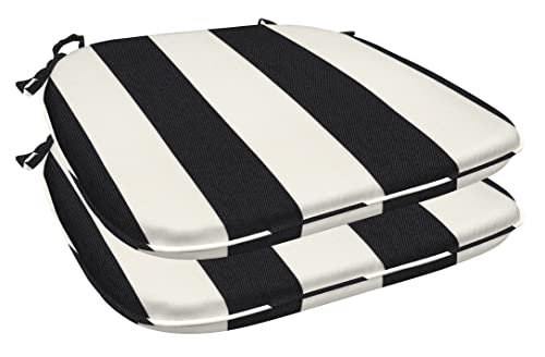 Honeycomb Indoor/Outdoor Cabana Stripe Black And Ivory Dining Seat Cushions: 2 Pack, Weather Resistant Fabric With Durable Foam Filling, Stylish And Comfortable Patio Cushions: 17" W X 15" D X 1.75" T #TOP26