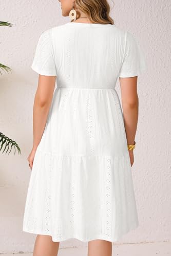 Image of Plus Size Summer Dress Casual Short Sleeve Button Midi Sun Dresses Women