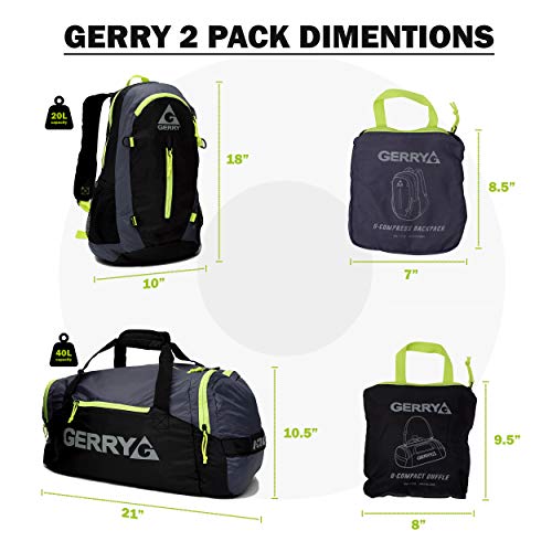 Gerry Outdoor 2 pack Lightweight Packable Backpack and Duffel Bag BLACK