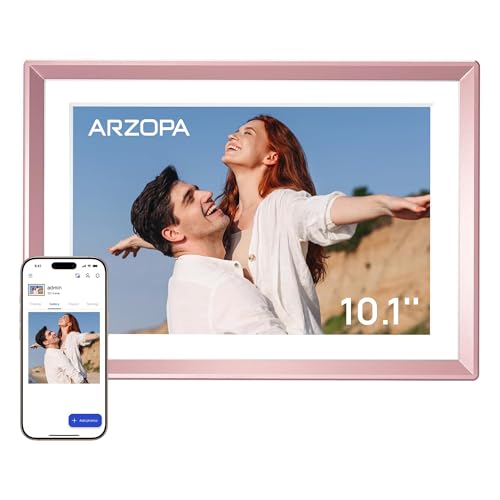 ARZOPA D10 Metal Digital Picture Frame Free Cloud Storage No Subscription 10.1" HD Anti-Glare Touchscreen Instant Photo & Video Sharing from Phone Ideal for Thoughtful Gifting Exquisite - Ro