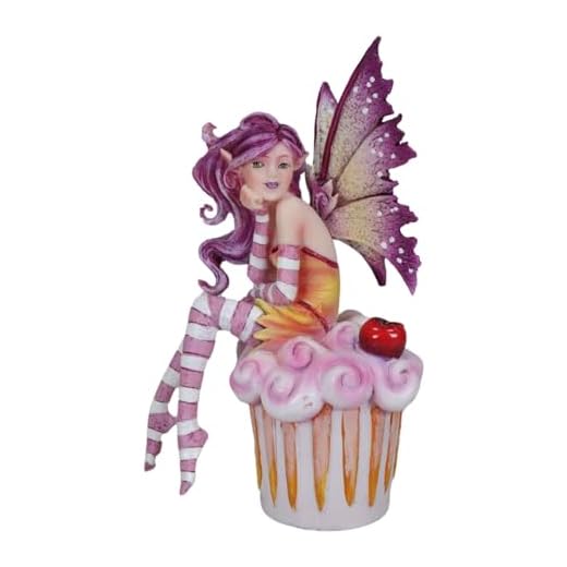 Ebros Colorful Amy Brown Pink Cherry Cupcake Elf Fairy Statue Sweet Tooth Collection 5.75" High Fantasy Mythical Faery Garden FAE Magic Watercolor Collectible Decor Figurine