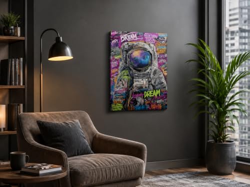 Graffiti Astronaut with DREAM Text Galaxy Visor Canvas Wall Art Framed Banksy Style Painting Prints Posters Artwork for Boys Room Space Themed Wall Decor 12x16 Inches by SC LIFE - Used condition - Image 9