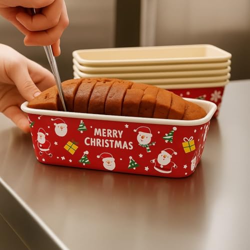 Image of Loaf Pans, Plumpy Disposable Loaf Bread Pan, Bread Pans for Baking Molds with Festive Snowflake and Christmas Designs, for Cakes and Treats (Mix Colour Pattern & Design, Pack of 10)