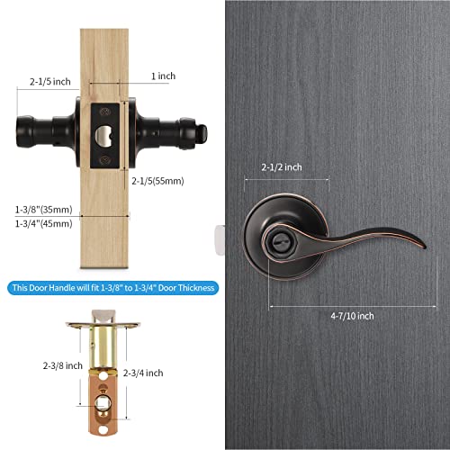 4 Pack Door Handles Interior Door Knobs, Oil Rubbed Bronze Door Levers For Bedroom Bathroom, Keyless Privacy Door Lockset - Locked Inside, Keyless Door Locks With Elegant Wave Door Handle #TOP6