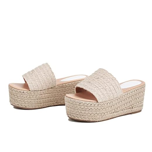 Erocalli Platform Slip on Espadrille Sandals for Women Wedges Slides Bohemia Sandals Flatform Open Toe Beach Sandals