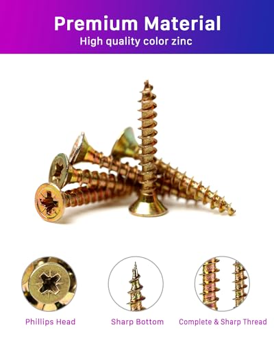 ANVINKU 200PCS Screws for Wood M3.5 Wood Screws Assortment, Color Zinc Self Tapping Screw, Countersunk Screw Set for Furniture Repairs - Image 3