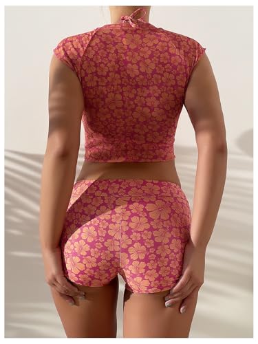 SOLY HUX Women's Floral Print Halter Top and Shorts Bikini Bathing Suits 3 Piece Swimsuit with Cover Up Top2