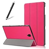 Matériau de haute qualité : l'étui fin à rabat pour tablette est fabriqué en cuir synthétique de qualité supérieure, intérieur en microfibre douce et couverture avec coque arrière en polycarbonate rigide, offrant une protection complète à votre tablette contre les rayures, les chocs, la poussière et les traces de doigts.