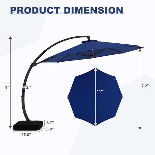 11FT Cantilever Patio Umbrella With Base Included, Cantilevers Outdoor Umbrella Heavy Duty Offset, Aluminium Curved Cantilever Umbrella