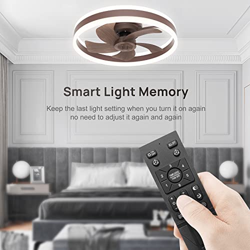 Werbuy 16'' Ceiling Fans With Lights And Remote App Control, Low Profile Flush Mount Small Ceiling Fan For Bedroom Tv Room With 6 Speeds/Quiet Reversible Dc Motor/Smart Timing -5 Brown Wood Blades #TOP3