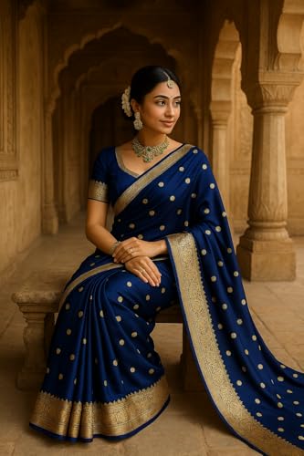Image of Women's Glory Womens Kanjivaram Banarasi Silk Saree Blend Woven Zari with Jacquard Woven Unstitched Blouse Piece.