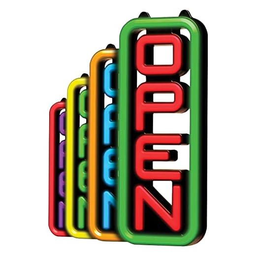 Señal LED abierta para negocios – Destaca con 64 combinaciones de colores superbrillantes para que coincida con tu marca – Flash neón programable o desplazamiento – 8 x 19 pulgadas