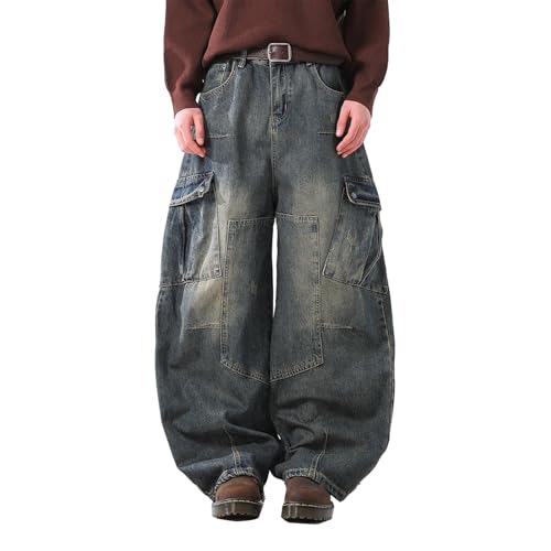 Barrel Jeans Men Cargo Super Baggy Skater Denim Pants High Waist Streetwear Barrel Leg Bottoms Washed Relaxed Fit Vintage