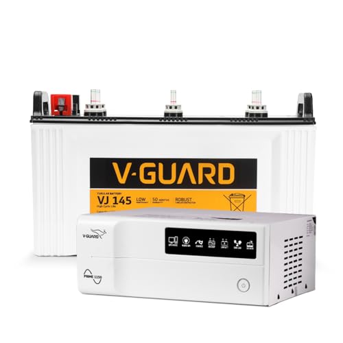 Image of V-Guard Inverter & Battery Combo (1150 Pure Sine Wave 1000VA /12V Inverter, VJ 145 135 Ah Tall Tubular Battery) for Home, Office & Shops