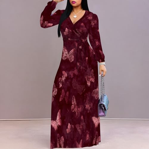 Image of PinkPatty Women's Long Sleeve Maxi Dress Plus Size Trendy Wedding Guest Wrap Dress with Pockets&Belt