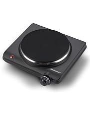 Elite Gourmet ESB-301BF# Countertop Single Flat Burner, Electric Hot Burner, Temperature Controls, Power Indicator Lights, Easy to Clean, 1000 Watts (Black)