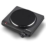Elite Gourmet Countertop Electric Burner, 1000W Cast Iron Hot Plate, 7 Heat Settings, Portable Cooktop for RV, Dorm, Office & Small Kitchens, Road-Ready & Compact