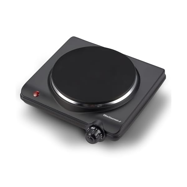Elite Gourmet ESB-301BF Countertop Single Cast Iron Burner, 1000 Watts Electric Hot Plate, Temperature Controls, Power Indicator Lights, Easy to Clean, Black