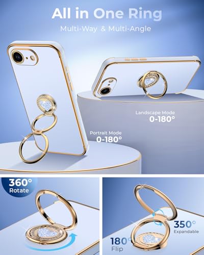 Coque iPhone 16E chic avec béquille double anneau bleu luxe - 4
