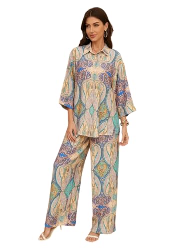 Image of Celary Printed Co-Ord Set for Women|Stylish Shirt Top & Palazzo Pant Co-ord Set|Casual, Lounge Two Piece Outfit for Women