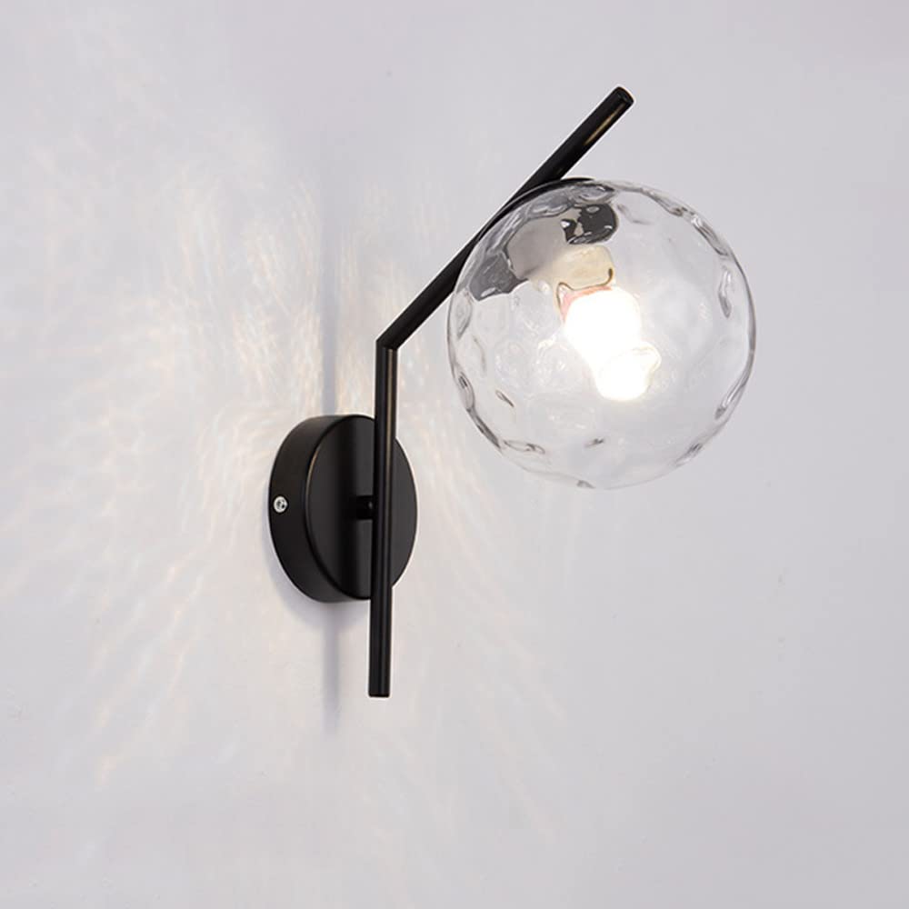 Aplique de pared con bola de cristal transparente y lámpara moderna negra para tocador nórdico