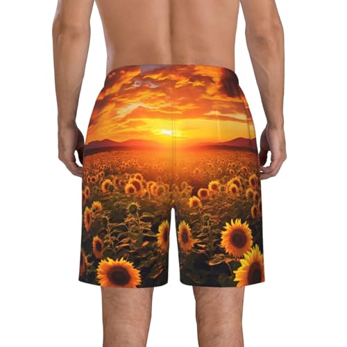 Mens Swim Trunks Quick Dry Board Shorts with Pocket Men Swim Shorts Sunflower Field Sunset Sea of Flowers Beach Bathing Suits2
