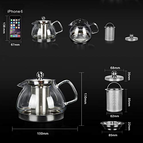 TOYO HOFU Tetera a Prueba de Calor del Vidrio de Borosilicate del Vidrio Claro Alto con el Infuser, Olla de la Olla de… - Imagen 3