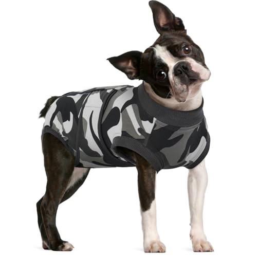 Image of FUAMEY Dog Recovery Suit Male,Dogs Surgery Neuter Suits Puppy Spay Shirts for Female Protect Dog's Skin Anti Licking Abdominal Wounds Doggie Onesie Pet Bodysuit Alternative to Cone Grey Camouflage L