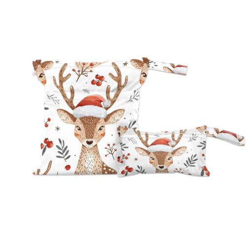 GzLeyigou 2pcs Cloth Diaper Wet Dry Bag Waterproof Storage Bag Travel Laundry Bags, Beach, Pool, Breast Pump Parts, Gym Bag for Swimsuits & Wet Clothes for Baby (Christmas Horned Reindeer)