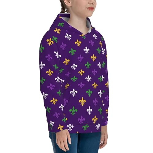 Purple Mardi Gras Kids Pullover Hoodies Boys Sweatshirts Girls Athletic Clothes with Pocket3