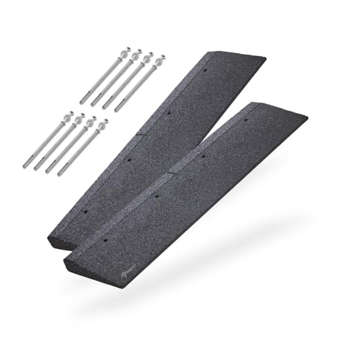 bepco Bordsteinrampe 2er Set (2 Stück) - 100 cm, Verschiedene Höhen, aus Gummi (schwarz), Auffahrrampe mit eingelagerten Unterlegscheiben (100 x 25 x 4 cm, mit Befestigungssert (4 STK. Nageldübel))