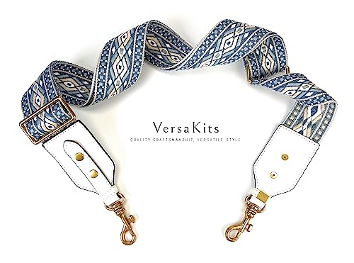 Purse Straps Replacement Crossbody with Gold Hardware 2 Inch Wide Blue Diamond Pattern Adjustable Shoulder Guitar Strap for Handbag2