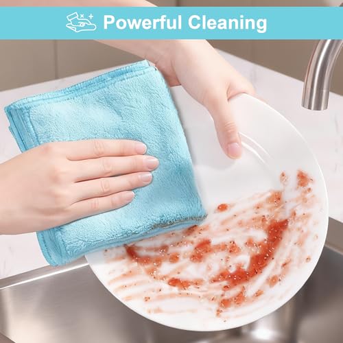 Image of JOYMOOP Microfiber Cleaning Cloths Cyan, 11.8 inch x 11.8 inch Kitchen Towels - Reusable Cleaning Rags, Lint-Free, Super Absorbent Cleaning Cloths for Kitchen, Car, and Household Cleaning