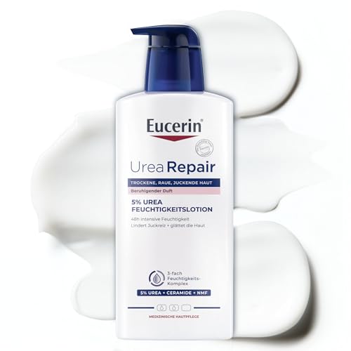 Eucerin UreaRepair 5% Urea Feuchtigkeitslotion mit beruhigendem Duft 400 ml Körpercreme für trockene Haut spendet 48 Stunden Feuchtigkeit parfümierte Hautpflege mit Urea und pflegenden Ceramiden