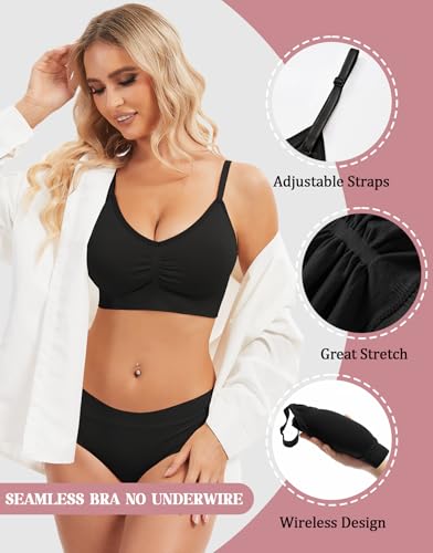 V Neck Seamless Bra Comfort Stretch Padded Bralette Wireless Sleep Bras for Women with Support Soft Removable Pads4