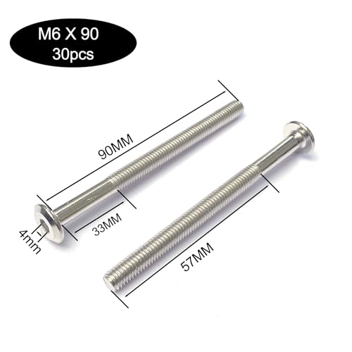 flachkopfschraube M6*90mm Flachkopfschrauben 30Stk Inbus Schrauben Möbelschrauben Möbel-Anschluss Schrauben Teilgewinde Stahl Verzinkt für Möbel Kinderbett Betten Kinderbett und Stühle (M6*90)